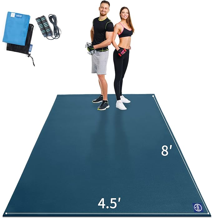 MRO Extra Large Exercise Mat For Home Gym, 8'x4.5'/7'x4.5'/6'x4.5'(7mm) Workout Mats for Gym Flooring, Non-Slip, Extra Thick Durable Cardio Mat, Ideal for Plyo, Weights, MMA, Jump Rope -Shoe Friendly - Bloomnest