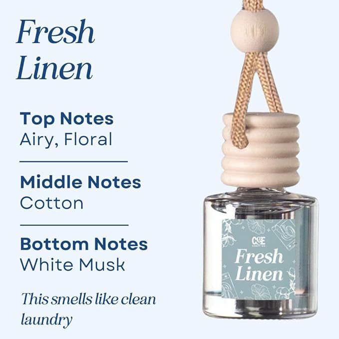 C&E Craft Co Hanging Car Air Freshener Diffuser 2 Pack, Long Lasting Fragrance Oil Car Freshener, Glass Bottle Auto Air Freshener, Made in USA (Fresh Linen) - Bloomnest