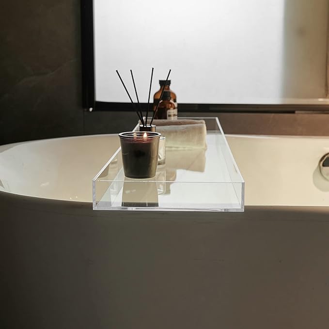 Clear Bathtub Tray AcrylicTub Rack - Bath Tub Shelf for Bathroom to Hold Book, Phone, Candle, Wine & Tablet - Waterproof Caddy Bathroom Accessories, Beelee BA0033 - Bloomnest