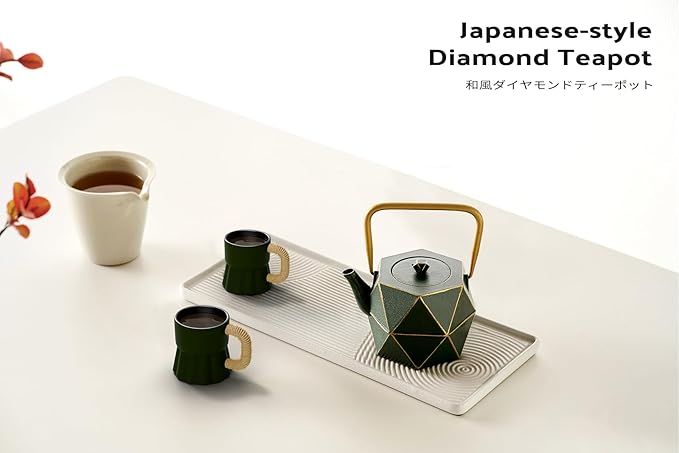 Toptier Mini Tea Kettle, Super Small Palm-sized Teapot, Stovetop Safe Japanese Cast Iron Tea Kettle, Diamond Design Tea Pot with Removable Infuser for Loose Tea, 11 Ounce (325 ml), Dark Green - Bloomnest
