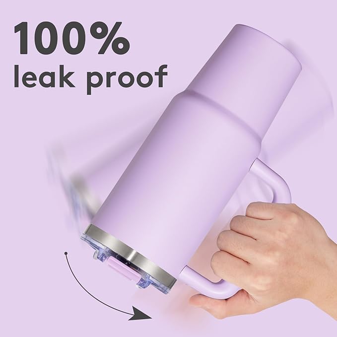 30 oz Tumbler with Handle, Tumbler with Lid and Straw, Double Wall Vacuum Insulated Travel Mug Stainless Steel Tumbler for Hot and Cold, Cupholder Friendly (Purple) - Bloomnest