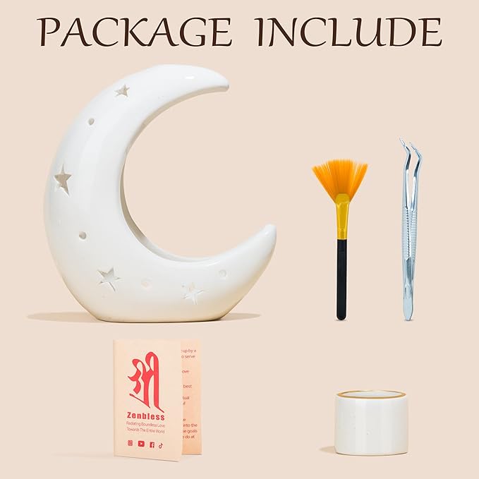 ZenBless Moon Versatile Ceramic Backflow Incense Holder and Burner Waterfall,for Burning Sage, Palo Santo, Backflow Cone and Candle,Aromatherapy Ornament Home Room Decor,the Ideal Present (White)