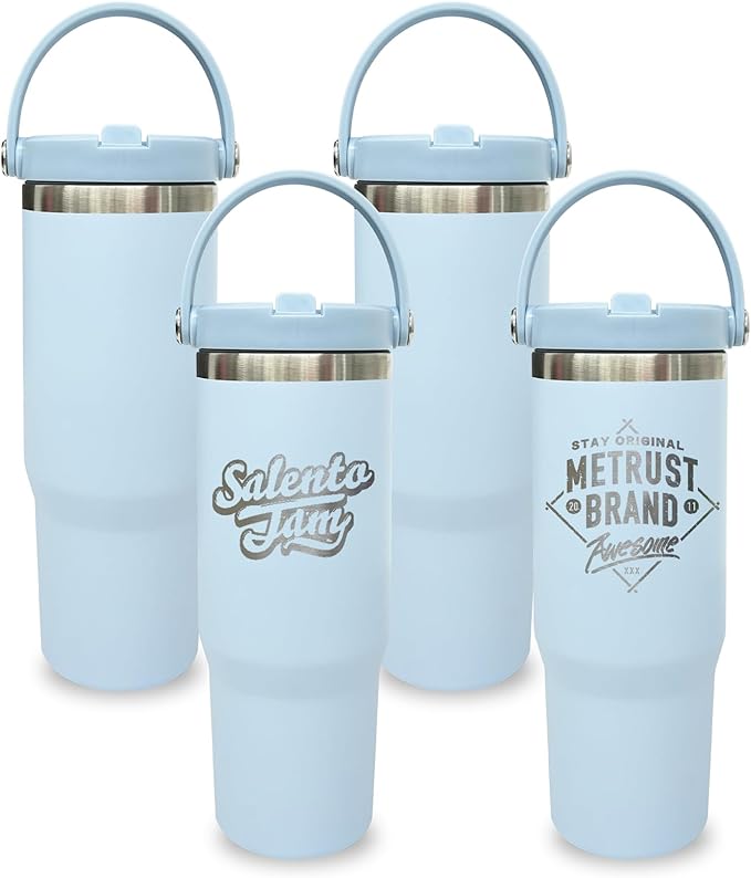 30 oz Tumbler Bulk with Top Handle, Double Wall Vacuum Insulated Tumbler with Flip Straw, Travel Coffee Mug 30oz Powder Coated Cup for Laser Engraving (Blue,4 pack)