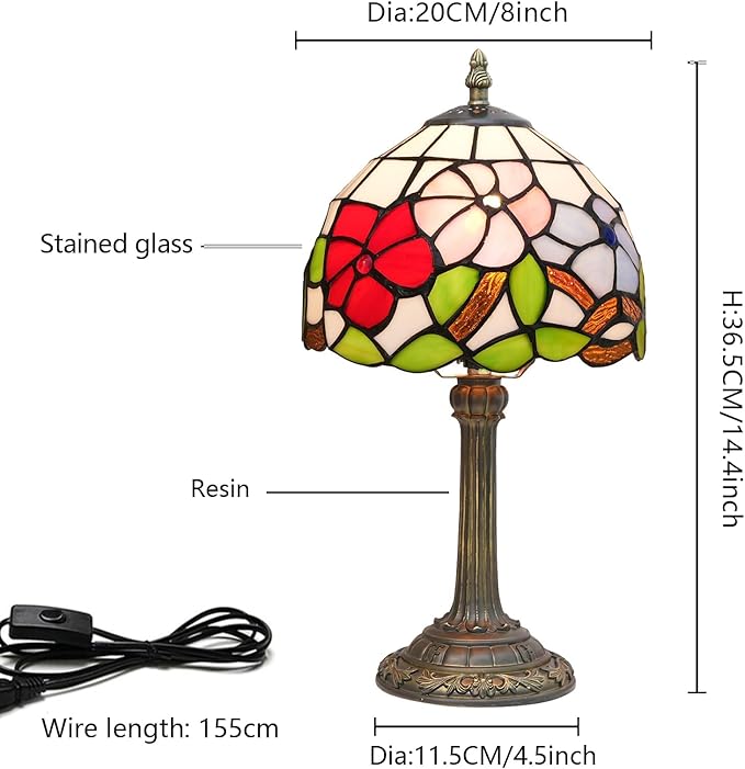 Tiffany Lamp Stained Glass lamp Small Bedside Table Lamps for Living Room Bedroom Dorm Kitchen Home Decor Festival Birthday Gift,Morning Glory - Bloomnest