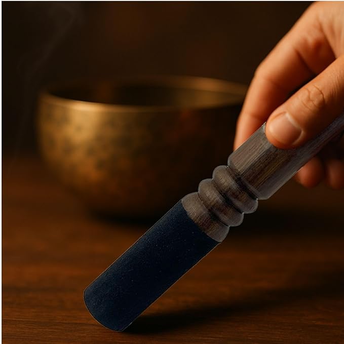 2 Pieces Tibetan Singing Bowl Mallet Suede Wooden Striker Leather Wrapped Meditation Mallet Sound Bowl Stick Buddha Musical Instruments for Buddhist Meditation Yoga Chime (Black and Brown) - Bloomnest