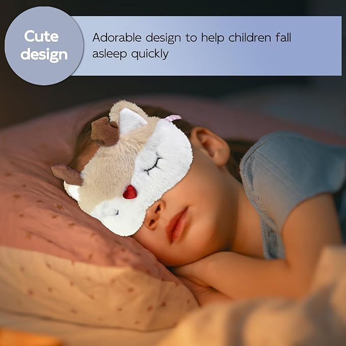 Christmas Reindeer Sleep Mask Cute Antler Eye Masks Sleeping Soft Plush Cartoon Blindfold Funny Animal Eye Cover Xmas Presents for Kids Girls and Adult (Xmas Reindeer,White) - Bloomnest