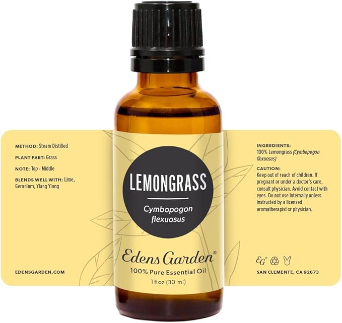 Edens Garden Lemongrass Essential Oil- 100% Pure Premium Grade, Undiluted, Natural, Therapeutic, Aromatherapy, The Best for Diffuser, Candle, Laundry, Humidifiers 30 ml (1 fl oz) EdensGarden