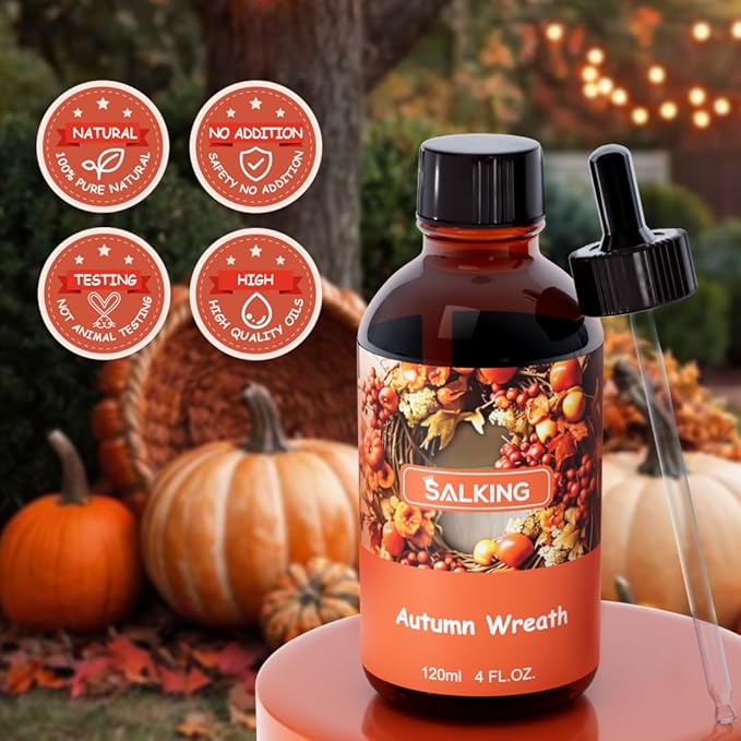 SALKING Autumn Wreath Fragrance Oil, 120ml (4 Fl Oz) Premium Essential Oils for Diffuser, Candle Scents for Candle Making, Soap Making Supplies, Autumn Diffuser Oil, Halloween Thanksgiving Gift - Bloomnest