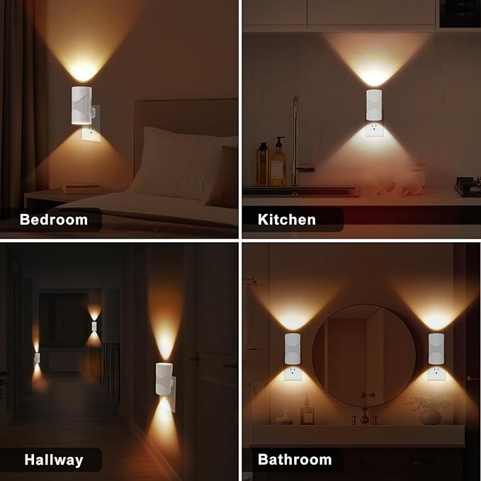 easuntec Night Light, Night Lights Plug into Wall, Warm Led Night Light, Dusk to Dawn Light Sensor, 3 Light Modes, Dimmable Night Lights for Bedroom Bathroom Hallway Kitchen Stairs (White, 2 Pack) - Bloomnest