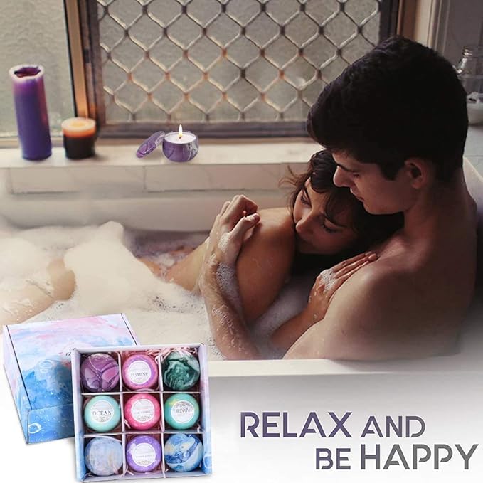 Bath Bombs Gift Set - 5 Large Fizzy Spa Bombs with 4 Scented Candles for Women - Moisturizing Bubble Bath with Essential Oils for Valentine's, Birthday Gifts - Bloomnest