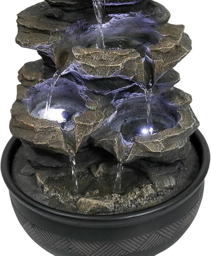 15.7" High Rock Cascading Tabletop Fountain, Zen Meditation Indoor Waterfall Feature with LED Light for Home Office Bedroom Relaxation - Bloomnest