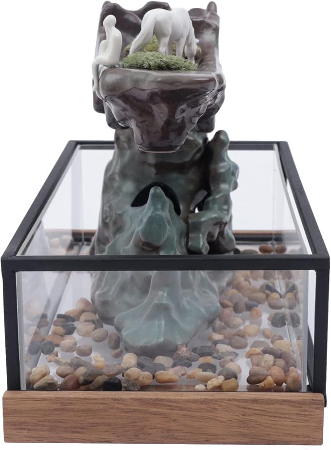 Zen Meditation Fountain Decoration,Desktop Waterfall Waterfall Fountain Rockery Meditation Set with Pump,Ceramic Tabletop Fountain,Indoor Zen Relaxing Tools for Home,Office,Living Room - Bloomnest