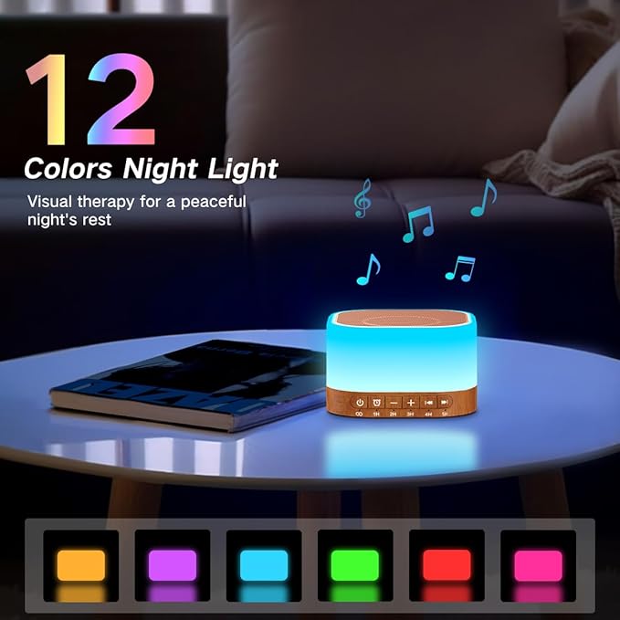 SleeZOO Sound Machine White Noise Machine with 25 Soothing Sounds 12 Colors Light with 10 Adjustable Levels 32 Adjustable Volumes 5 Timers Portable Sleep Machine for Adults Kids Baby (Wood) - Bloomnest