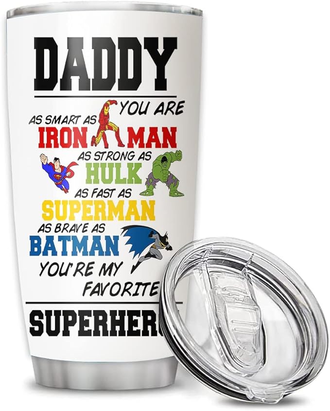 Custom Super Dad Personalized Tumbler Cup Father's Day Gift, Gift For Dad, Father, Papa, Grandpa 20oz Insulated Coffee/Tea Tumbler with Lid - Bloomnest