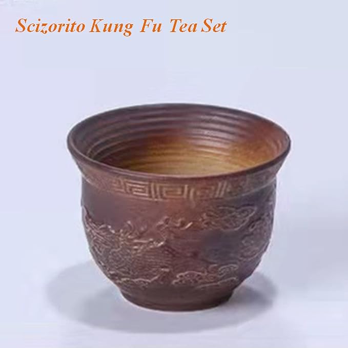 Ceramic Portable Travel Tea Set, Chinese Kungfu Tea Set with 360 Rotation Teapot and Infuser, 4 Tea Cups, Tea Tray And Travel Bag (Carved Dragon)
