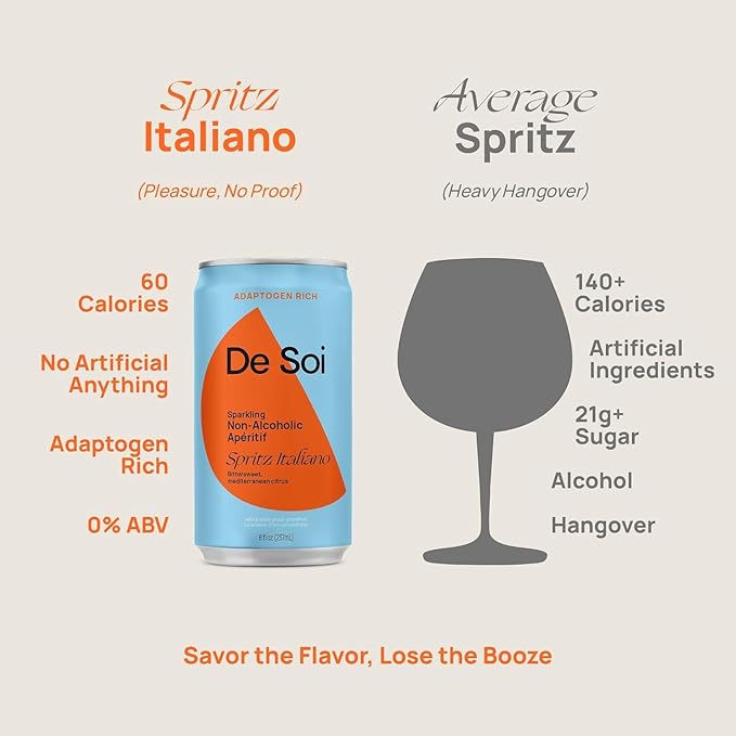 De Soi Haute Spritz Set Mocktails NA Drinks 12 pack - Adaptogen Drink, Sparkling Drink with Calming Botanicals, Mocktail Drinks, Gluten Free, No Artificial Flavors - Haute Margarita + Spritz Italiano) - Bloomnest