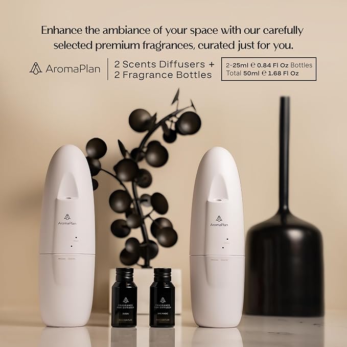 AromaPlan 5 Star Collection 2025 Plug in Waterless Diffuser (2 Fragrances Included)-Cold Air & Waterless Diffusers for Home & Office- Silent Wall Diffuser Plug in (2 Devices +2 Scents) - Bloomnest