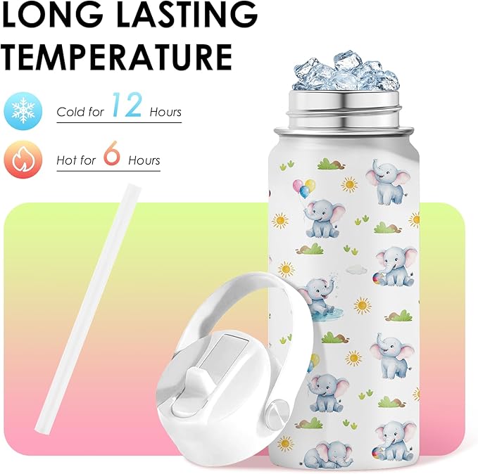 Elephant Tumbler 16 oz Elephant Gifts For Women Water Bottle with Straw Lid, Stainless Steel Insulated, Leak Proof, BPA - Free, Cute Elephants Coffee Mug for Birthday, Christmas, Travel (1pc) - Bloomnest