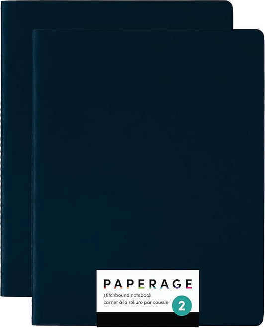PAPERAGE Soft Cover Blank Journal Notebook, 2 Pack, (Navy), 100 Pages, Large 7.5 inches x 9.5 inches, Ideal for Sketch Book, Note Taking & Travel Journal - Bloomnest