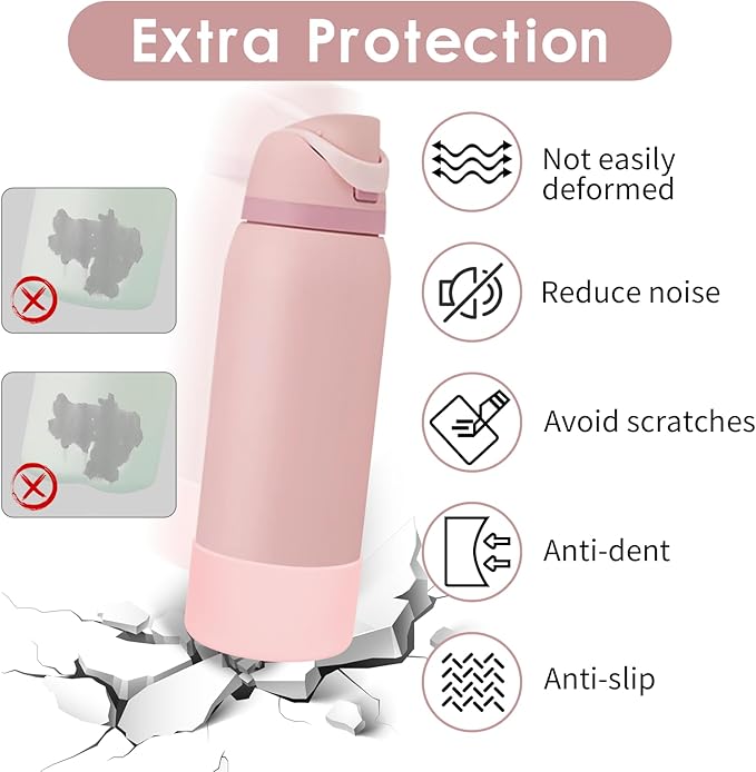 2PCS Silicone Water Bottle Boot, Compatible with Owala 24oz 32oz 40oz, Protective Anti-Scratch & Anti-Dent No Noise Sleeve Cover for FreeSip/Twist/Flip Water Bottles (Rose Quartz, 32oz) BKBY