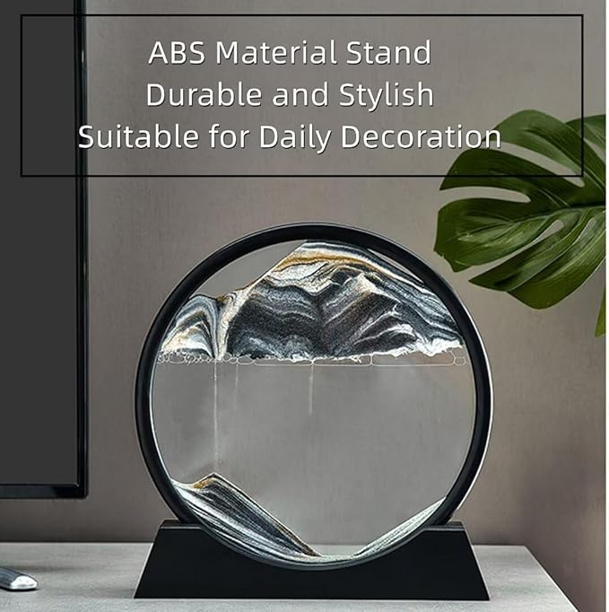 BGFJYUK Moving Sand Art Picture in Motion, Round Tempered Glass 3D Deep Sea Sandscapes with Display Flowing Sand Frame for Relaxing Desktop Home Office Work Décor for Kids Adults (Black, 7inch) - Bloomnest