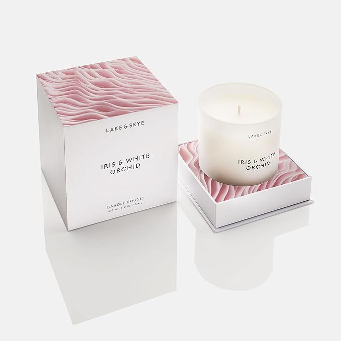 Lake & Skye Iris & White Orchid Candle (8 oz) 50 Hours of Burn Time, 100% Soy Wax, Vegan - Bloomnest