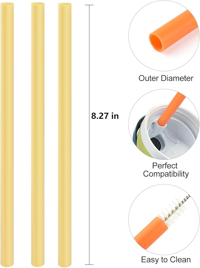 Straws Replacement Compatible with Owala Freepsip 24oz,32oz Water Bottle,Replacement Parts For Owala Free Sip Sway 30 oz,Include 6 BPA-FREE Straws and 1 Cleaning Brush,Yellow Bubrike