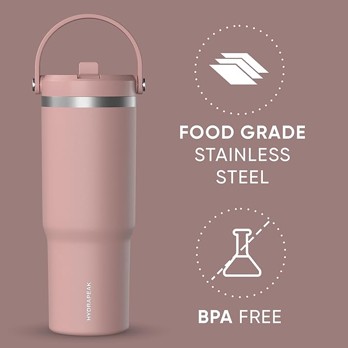 Hydrapeak Nomad 32 oz Tumbler with Handle and Straw Lid, Leakproof, Double Insulated, 32oz Cup Stainless Steel (Rosewood) - Bloomnest