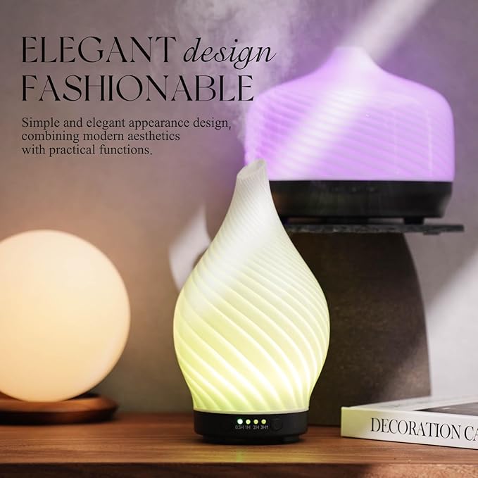 Porseme 150ml Essential Oil Diffuser Glass Color Changing Aroma Air Diffusers Aromatherapy Ultrasonic Cool Mist Humidifier 6 Running Hours Waterless Auto-Off for Sleeping Yoga Office Spa (Pure White) - Bloomnest
