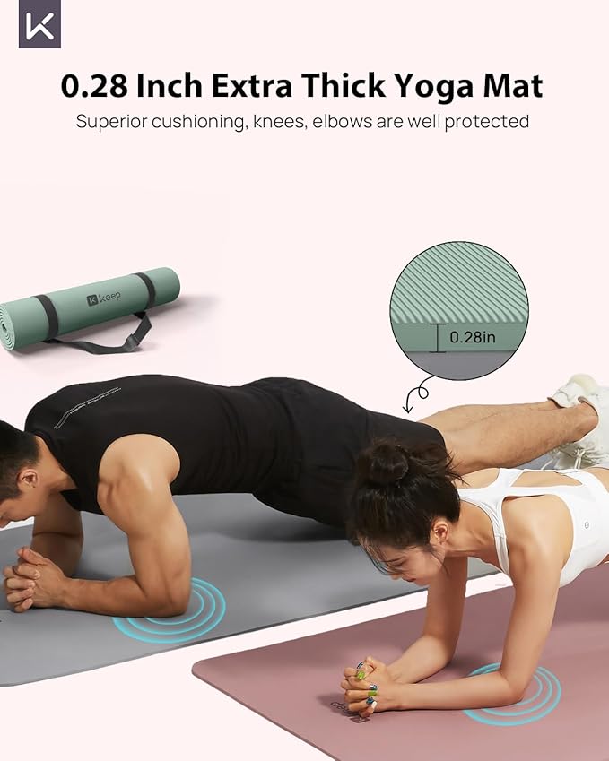 KEEP Yoga Mat, 32" Extra Wide Exercise Mat with Strap for Men and Women, 7mm Thick Double-Sided Non-Slip Eco-friendly Yoga Mat for Pilates, Workout and Fitness - Bloomnest