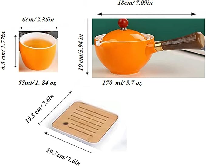 Ceramic Portable Travel Tea Set, Chinese Kungfu Tea Set with 360 Rotation Teapot and Infuser, 4 Tea Cups, Tea Tray And Travel Bag (Yellow)