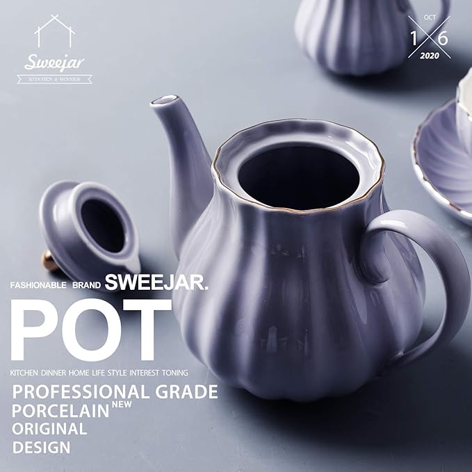 Sweejar Royal Teapot, Ceramic Tea Pot with Removable Stainless Steel Infuser, Blooming & Loose Leaf Teapot - 28 Ounce(Purple) - Bloomnest