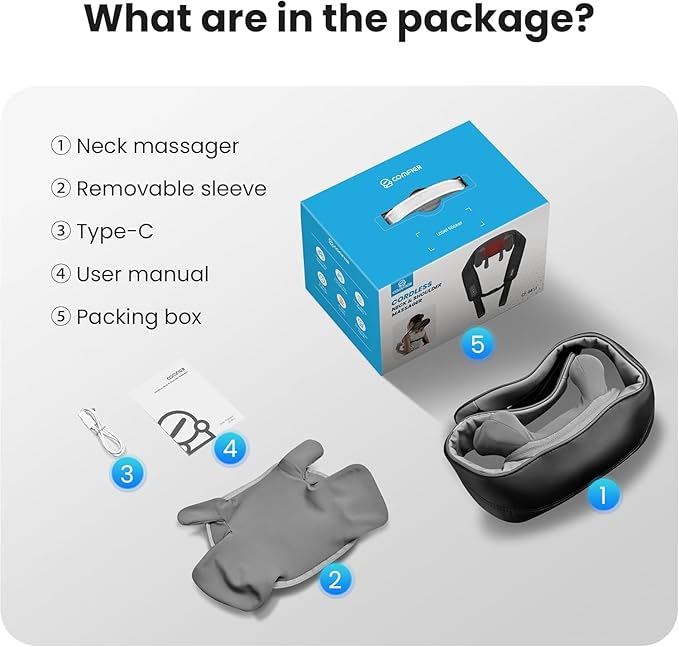 COMFIER Cordless Neck Massager with Heat, 4D Kneading Neck and Shoulder Massager Deep Tissue, Shiatsu Neck Back Massager Pillow, 2 Heating Levels,Gifts for Mom Dad - Bloomnest