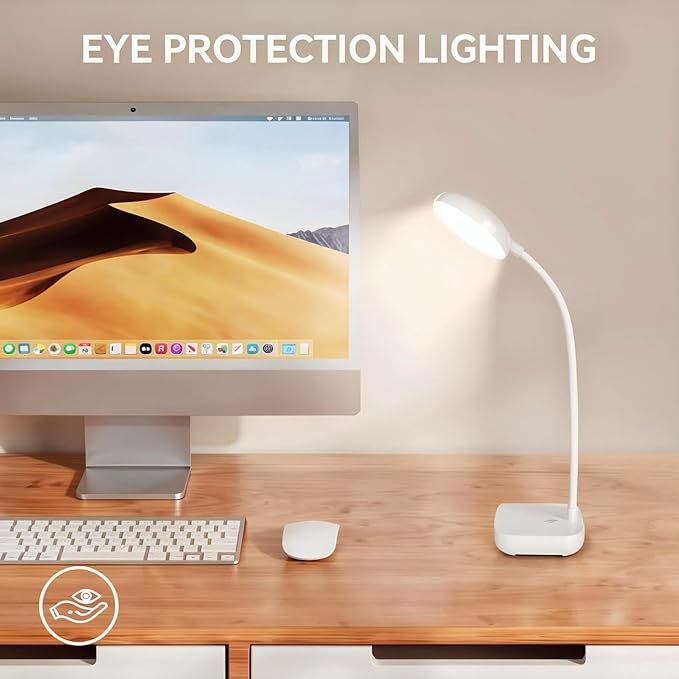 Small Battery Powered Desk Lamp,Wireless Portable Reading & Office Lamp,400LM Rechargeable LED Light,3 Colors (White/Warm White/Warm),360°Gooseneck Hose,Adjustable brightness,20 LED for Bedroom & Desk - Bloomnest