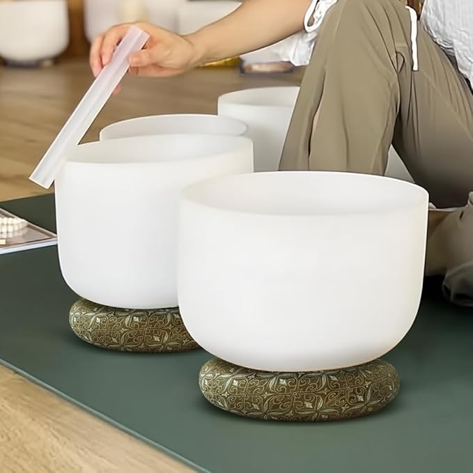 Singing Bowl Cushion 8 Inch for Tibetan Singing Bowls, Handmade Silk Brocade Round Cushion Pillow for Sound Healing and Crystal Sound Bowls Accessories(8 Inch,Brown) - Bloomnest