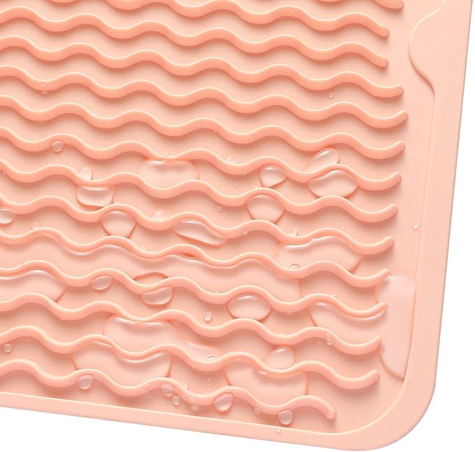 Silicone Dish Drying Mat for Multiple Usage,Easy clean,Eco-friendly,Heat-resistant Silicone Mat for Kitchen Counter or Sink,Refrigerator or drawer liner Pink L 16 inches x 12 inches - Bloomnest