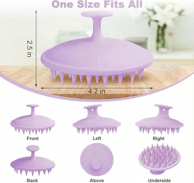 Silicone Scalp Massager Shampoo Brush, Scalp Brush for Hair Growth & Dandruff Removal, Hair Scrubber Scalp Stimulator Exfoliator Brush with Soft Bristles for Wet Dry Scalp Care (Light Purple) Meartchy