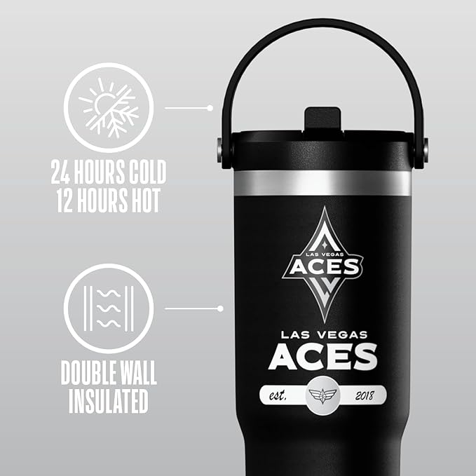Hydrapeak x WNBA Officially Licensed Las Vegas Aces 32 oz Nomad Tumbler with Handle and Straw Lid, Leakproof Stainless Steel Water Bottle - Bloomnest