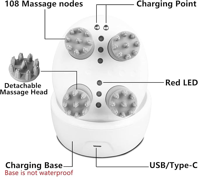 Electric Scalp Massager with red Light Therapy,Waterproof Head Massager with 108 nodes,4 Modes,Wireless Charging to Relieve deep Tissue Pressure mxm2mxm---Letlifebekindtohealthletlifeflourishandimprove