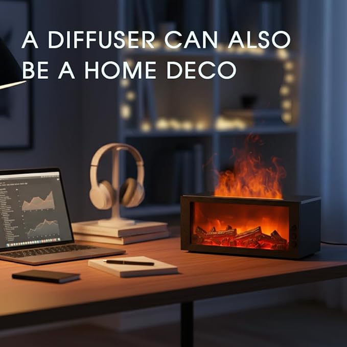 Fireplace Diffusers,Flame Essential Oil Diffuser with Remote Control,300ml Small Humidifier for Home Room Decor Gift for Women (Black) - Bloomnest
