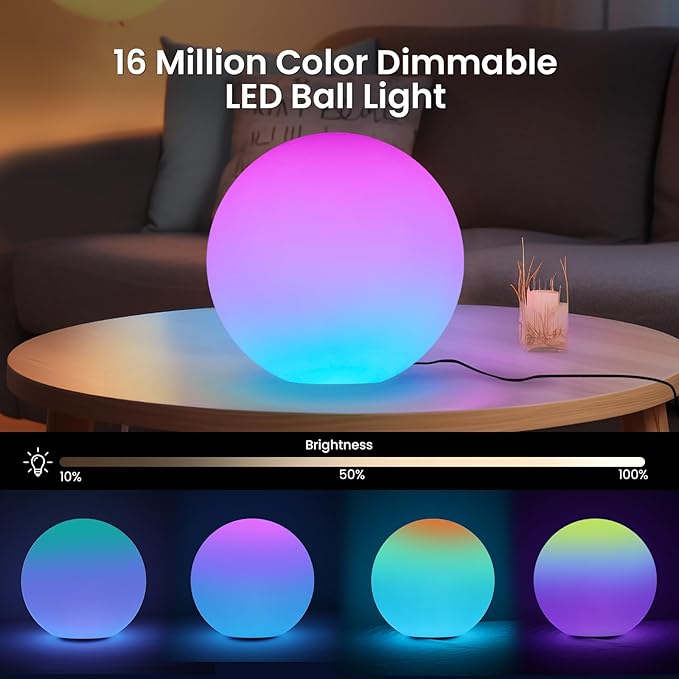 LOFTEK Color Changing Night Light, Smart LED Lamp with Bluetooth APP and Remote Control, Music Sync, 220 Scene Modes, 12-inch RGB Ball Mood Lighting for Living Room, Bedroom Event(Corded Electric) - Bloomnest