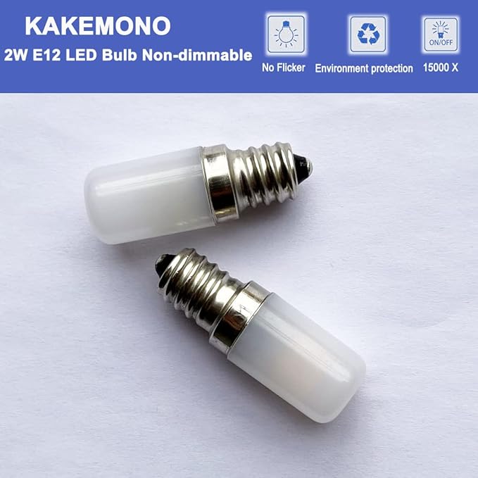 KAKEMONO E12 Dryer LED Bulb 120V for Dryer Drum, Water Ice Dispenser, Refrigerators, Night Light,2W Cool White 6000K, Non-dimmable, Pack of 4 - Bloomnest