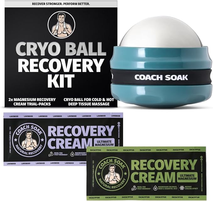 Coach Soak Massage Roller Ball – Dual Hot & Cold Stainless Steel CryoBall with Silicone Control Grip, Handheld Recovery Roller Glides Easily for Deep Tissue Massage – 2X Magnesium Cream Included - Bloomnest