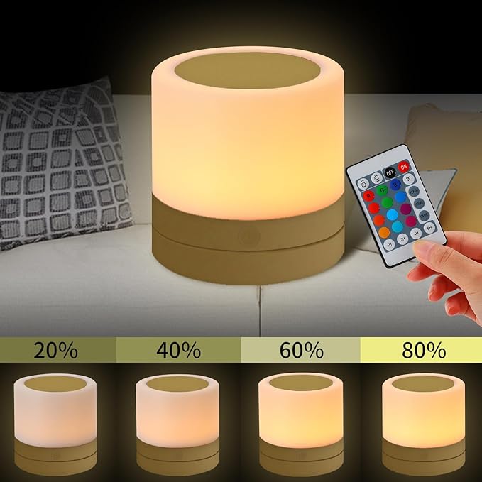 ERUN Nursery Night Light for Kids, USB Rechargeable Small Desk Lamp,13 RGB Colors & 4 Brightness & 1 Remote, Touch Bedside Cordless Table Lamp, Portable Night Lamp for Bedroom Living Room Home (Gold) - Bloomnest