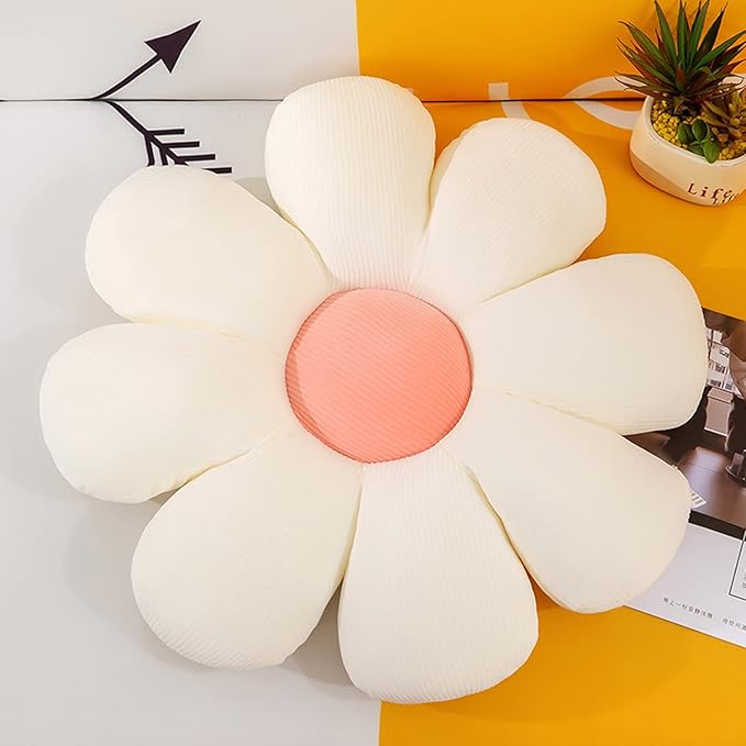 Flower Shaped Throw Pillow - Soft Seating Cushion Floor Pillow for Room Decor, Plush Pillow for Bedroom, Sofa, Bed, Reading (15 Inch, White) - Bloomnest