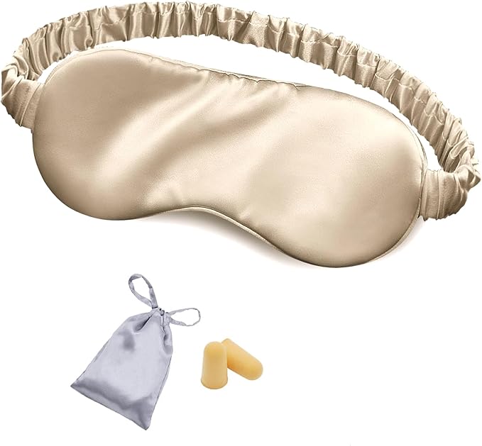OLESILK Silk Sleep Eye Mask Blindfold with Double Layer Silk Filling for Full Night's Sleep, Luxury Eye Cover Eyeshade for Women Men with Travel Bag and Ear Plugs, Taupe - Bloomnest
