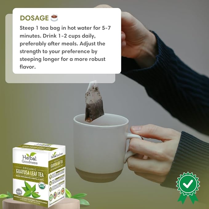 Herbal Goodness Organic Guayusa Leaf Tea Bags – Natural Energy Tea with Antioxidants & Smooth Caffeine | Smooth Focus | 24 Eco-Friendly Teabags – Caffeine Boost Without Jitters - | Yerba Mate Alternative, with Herbal Loose Leaf Tea Benefits - Bloomnest