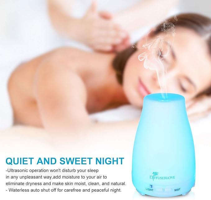 Diffuserlove Essential Oil Diffusers 200ML Remote Control Ultrasonic Mist Humidifiers BPA-Free Aromatherapy Diffuser with 7 Color Lights, Auto Shut-Off for Bedroom Office Kitchen Diffuserlove