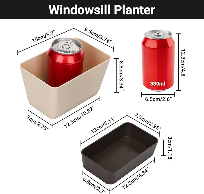 GREANER Planter Pot with Drainage, 1 Pack 6x3.8 Inch Herb Indoor Window Box with Tray, Modern Plastic Plant Flower Succulent Cactus Container for Windowsill, Garden Balcony, Home Office Outdoor Decor - Bloomnest