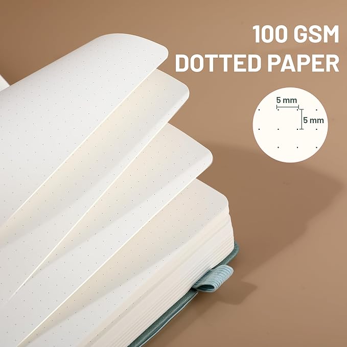 CAGIE Bullet Dotted Journal Notebook 320 Pages 100 GSM Paper Hardcover A5 Dot Grid Notebook Leather Journals for Writing Women Men Work Journaling, Green - Bloomnest